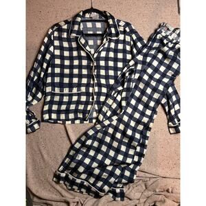 J. Crew Factory Navy and Cream Gingham Pajama Set